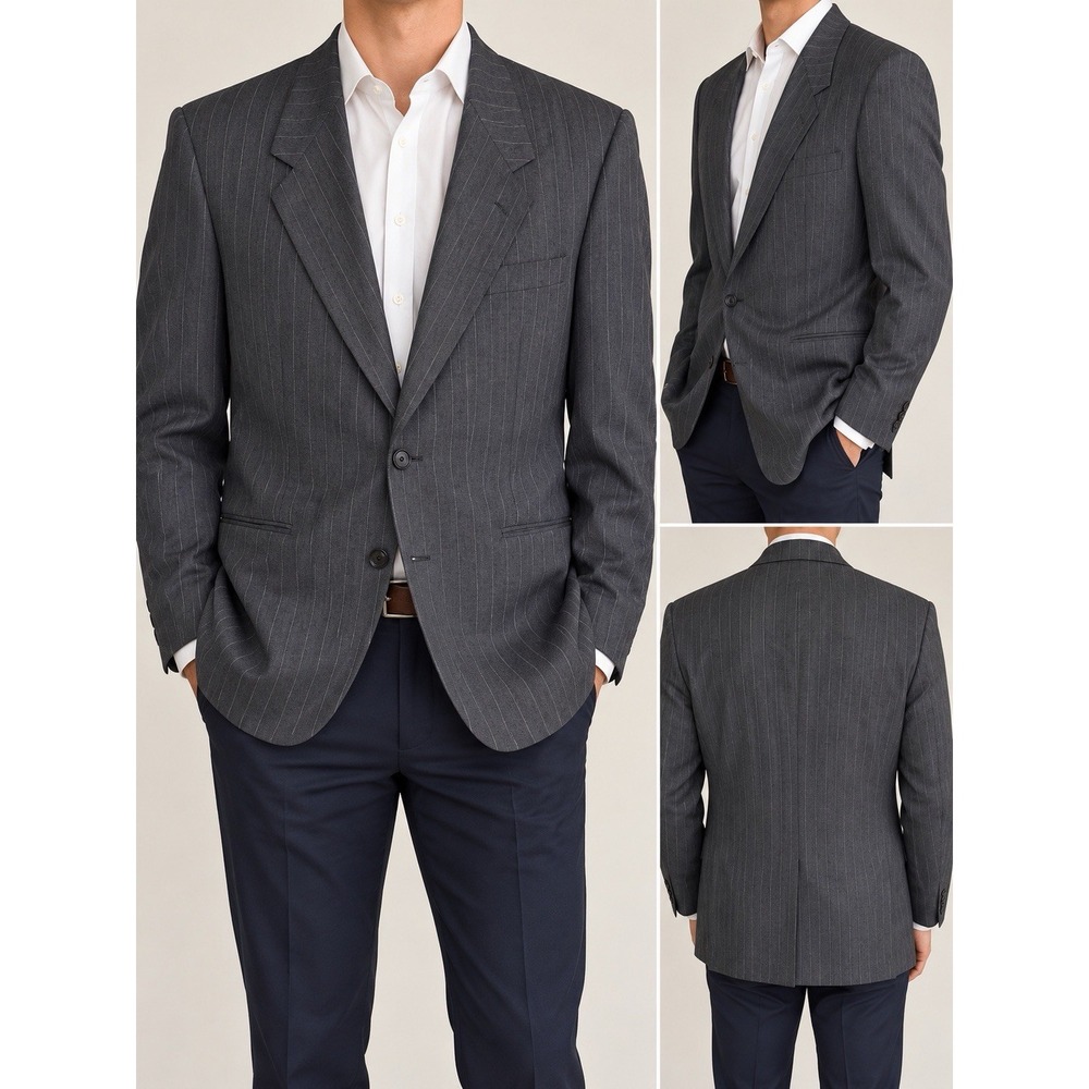 Vintage Brassard Wool Blazer Mens 44R Gray Pinstripe Made USA Sport Coat
